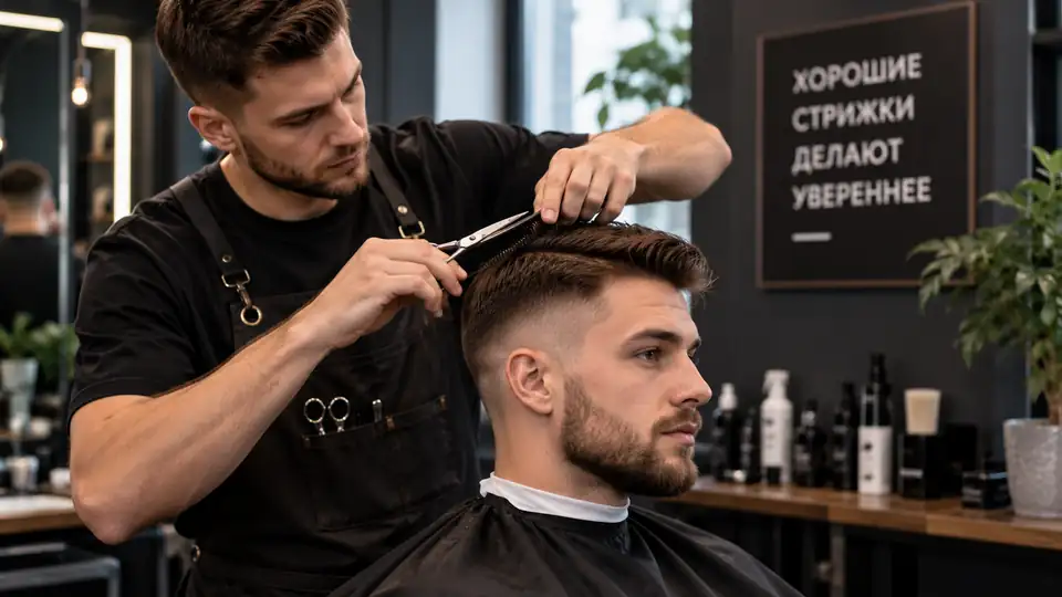Практическая стрижка клиента на курсах барбера
